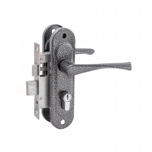 Замок врезной цилиндровый с защёлкой в комплекте с ручкой ЗВ4-50.01 (серебро), 5 кл.